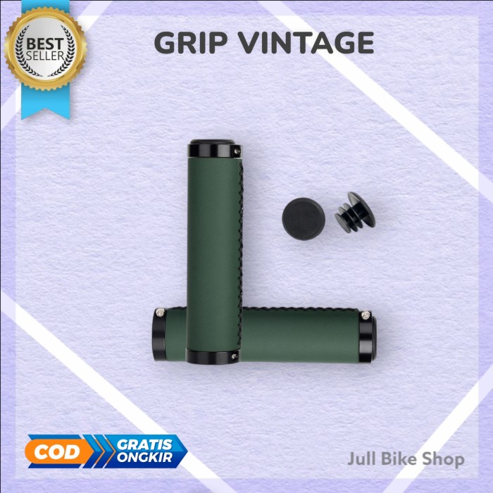 Hand grip vintage jahitan sepeda lipat mtb fixie coklat handgrip stang PREMIUM cokelat BMX lock