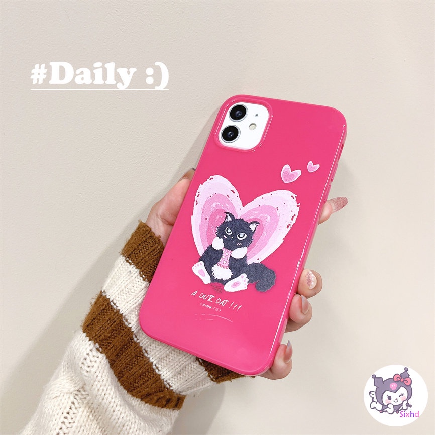 IPHONE Kompatibel Untuk Iphone14 13 12 11 Pro Max SE 2020 X Xr Xs Max8 7 6Plus Fashion Cinta Sederhana Kucing Hitam Silikon Premium Casing Ponsel Lembut Anti Jatuh Pelindung TPU Cover XJJJJ