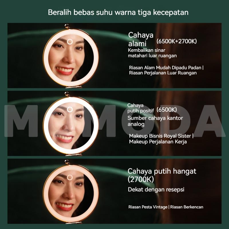 Aromaterapi aromaterapi LED cermin rias lipat cermin rias genggam cermin kecantikan dua sisi cermin bulat HD dengan cahaya