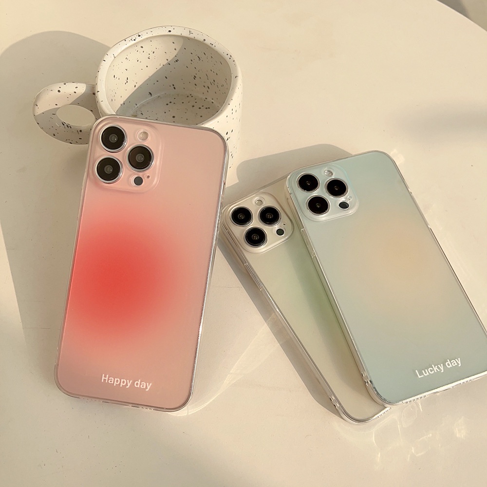 Korea Case Silikon Gradasi Pink Hijau Biru Untuk Iphone 14PRO MAX Casing Cover Pelindung AT0289