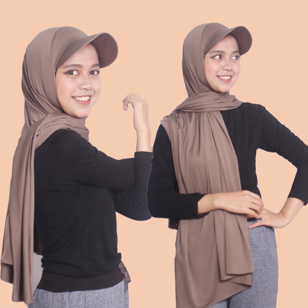 KERUDUNG PASHMINA TOPI HIJAB SPORT CARLA / JILBAB OLAHRAGA DENGAN TOPI