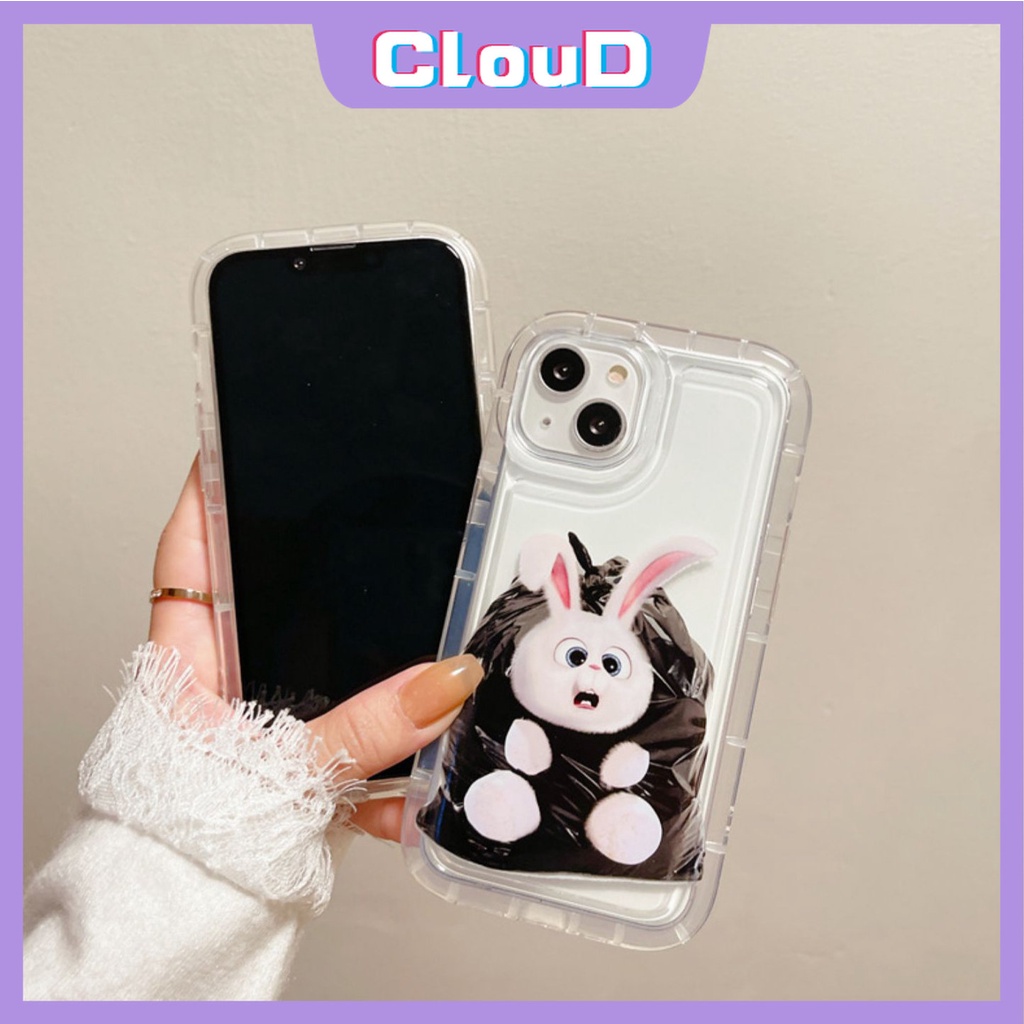 IPHONE Fantasy Starry Clouds Rabbit Couples Case Kompatibel Untuk Iphone11 13 14 12 Pro MAX XR 7 6 6S 8plus X XS MAX 7Plus SE 2020 Lembut Bening Shockproof Airbag Lucu Snowball Rabbit Cover