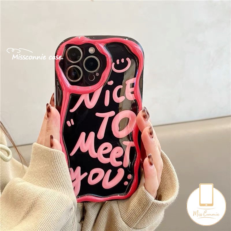 Casing 3D Wavy Curved Edge Glossy Untuk Redmi 10C 10 9A A2 10A A1 9 9T 9C NFC POCO M3 Redmi Note9 8 11 11s 10S 10 10Pro Max Ins Fashion Smile Art Letter Soft Tpu Shockrpoof Cover