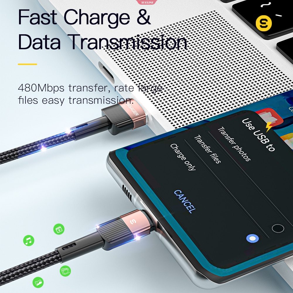 Essager 7A Kabel USB Tipe C Untuk Realme Huawei P30 Pro 66W Fast Charging Wire USB-C Charger Kabel Data Untuk Samsung Oneplus Poco F3 [ZXL]