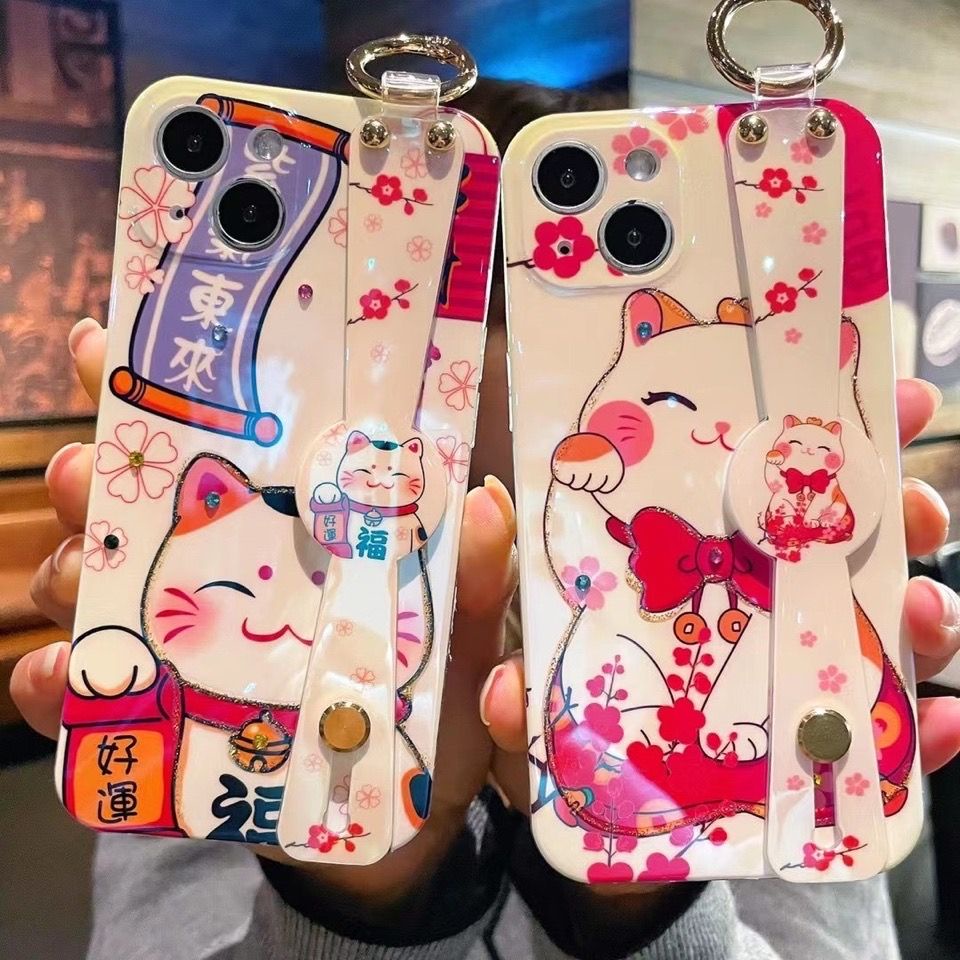 IPHONE Gelang Tangan Gaya Bowtie Merah Desain Kucing Keberuntungan Casing Ponsel Kompatibel Dengan Iphone12 13 14 11 Pro Max X Xs Max Xr Bvcfv