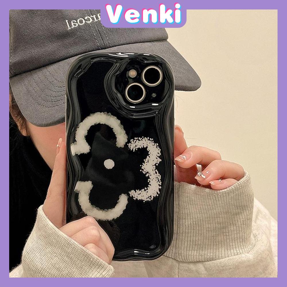 VENKI - For iPhone 11 Phone Case Curved Edge Wave Case Glossy Black TPU Airbag Shockproof Camera Case Sketch Flower Emoji Compatible with iPhone 14 13 Pro max 12 Pro Max xr xs max