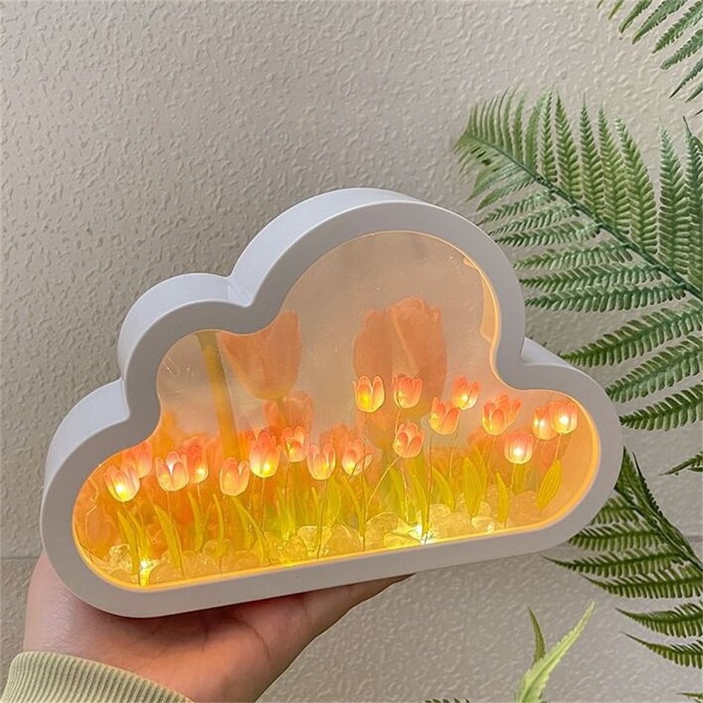 1pcs Tulip Lamp Cloud Mirror Night Frame 20motif Tulip Ideal Untuk Hadiah Hari Valentine