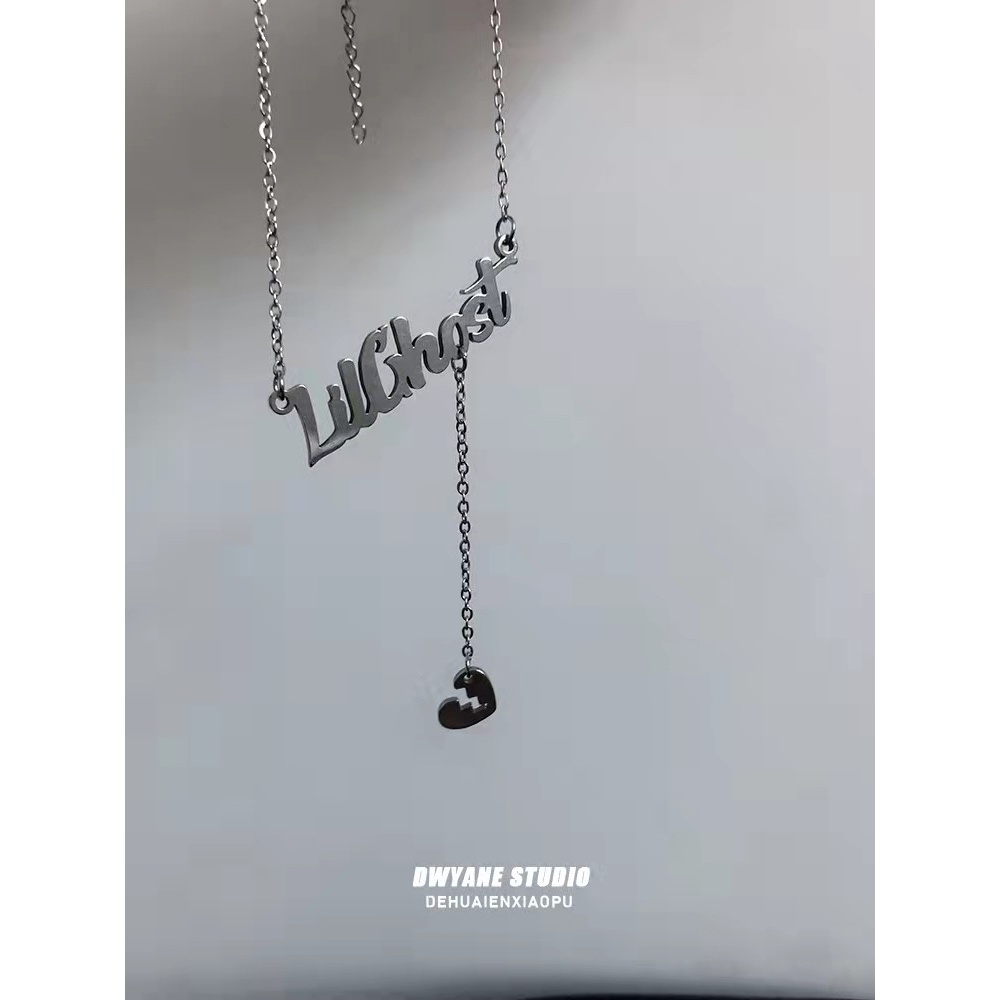 Hantu Kecil Hati Surat Patah Cinta Rumbai Titanium Steel Kalung Perempuan Musim Panas Cahaya Mewah Niche Desain Merasakan Rantai Klavikula ins Hip Hop