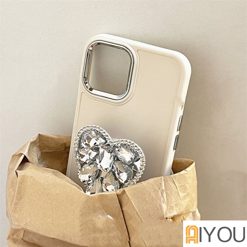 IPHONE Bling Bling 3D Heart Diamond Phone Case Untuk Iphone14 7 8plus11 12 13 14 Pro MAX 12Pro X XR XS MAX SE 2020 2022 Case Matte Permen Cair Silikon Lembut Pelindung Shockproof Back Cover