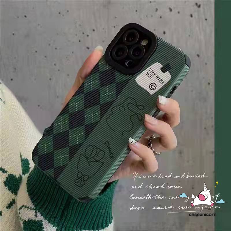 IPHONE Luxury Retro Hijau Ringer Lattice Shockproof Case Kompatibel Untuk Iphone11 13 XR 12 14 Pro 7Plus Max7 8 Plus X XS MAX Retro Flowers Trendi Merek D.I.O.R Lembut Tekstur Kulit Cover