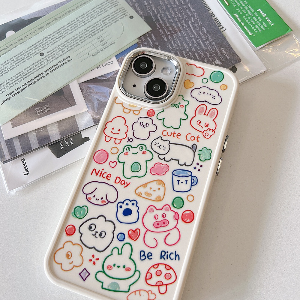 Casing IPhone Kompatibel Untuk Iphone11Korea Graffiti Line Animal14 Pro Max Casing Ip13 Pro Max Iphone12 Case Lembut TPU Belakang Sarung Hp