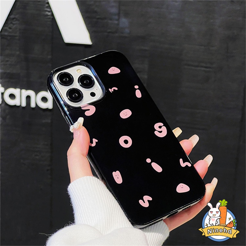 IPHONE Casing Kompatibel Untuk Iphone14 13 12 11 Pro Max X Xr Xs Max8 7 6 6s Plus SE Fashion Pink Inggris Hitam Mengkilap Casing Ponsel Kamera Perlindungan Bumper Shockproof Silicone Soft Case