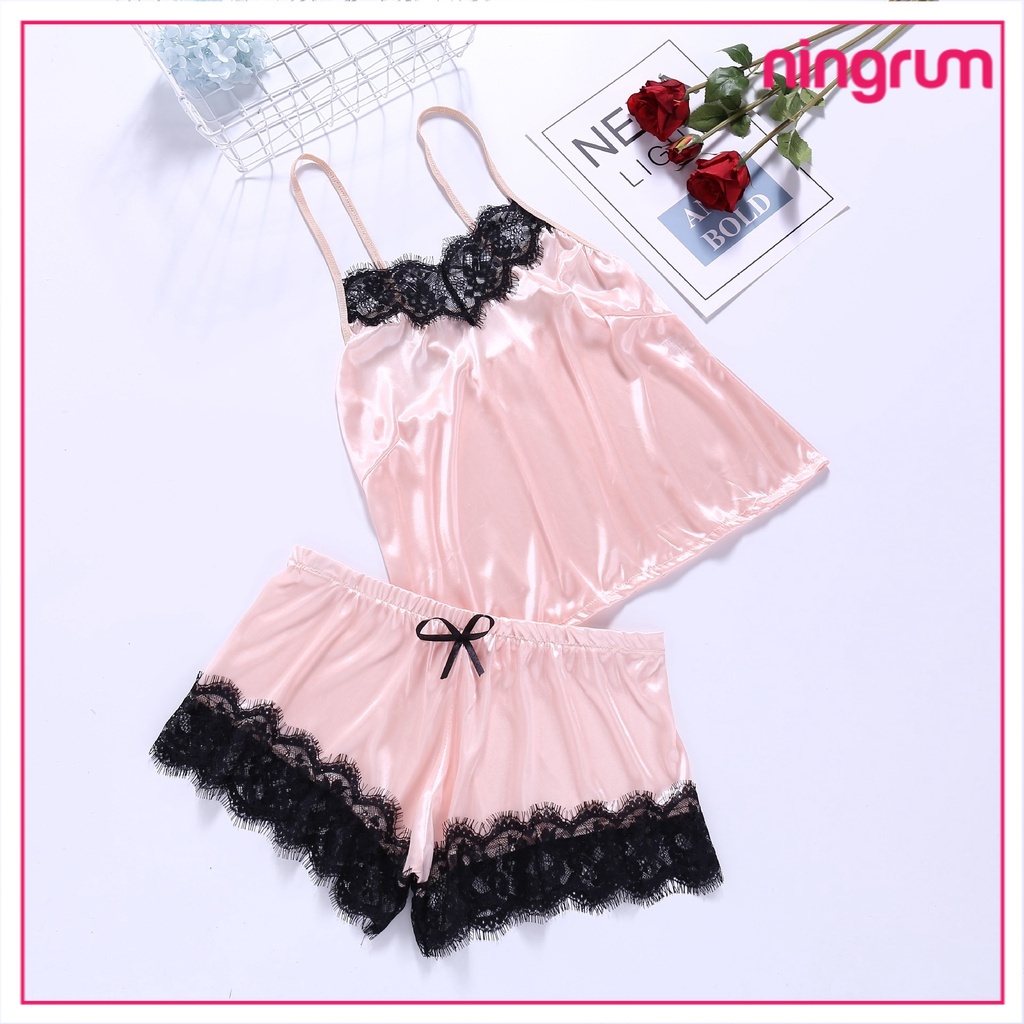 Ningrum Pakaian Dalam Wanita Lingerie Sexy Set Lingerie Celana Renda Seksi + Tank Top Set Baju Tidur Malam - 4021