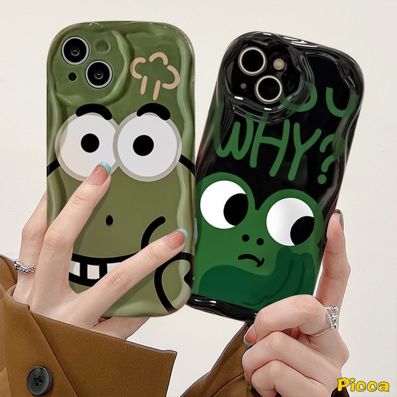 Couple Cute Little Monster Kartun Lucu Katak Case Kompatibel Untuk IPhone XR 78 Plus 11 12 13 14 Pro Max 6s 6x XS Max SE 2020 Baru 3D Bergelombang Melengkung Tepi Lembut Tpu Lovers Cover