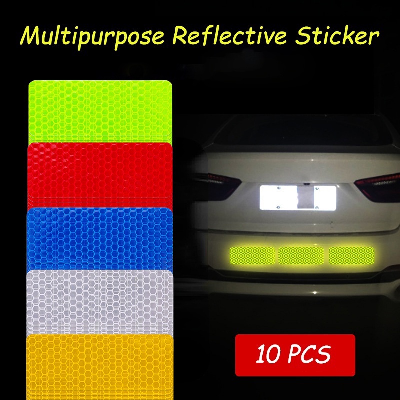 10pcs/lot Universal Warna-Warni Perekat Diri Tubuh Mobil Malam Peringatan Strip/Tahan Lama Tahan Air Persegi Panjang Reflektif Stiker Aksesoris Mobil