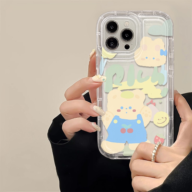 IPHONE Cute Bear Soft Phone Case Kompatibel Untuk Iphone14 13 11 12 Pro XS Max X Xr7 +8 Plus Casing Transparan TPU Silikon Shockproof Cover