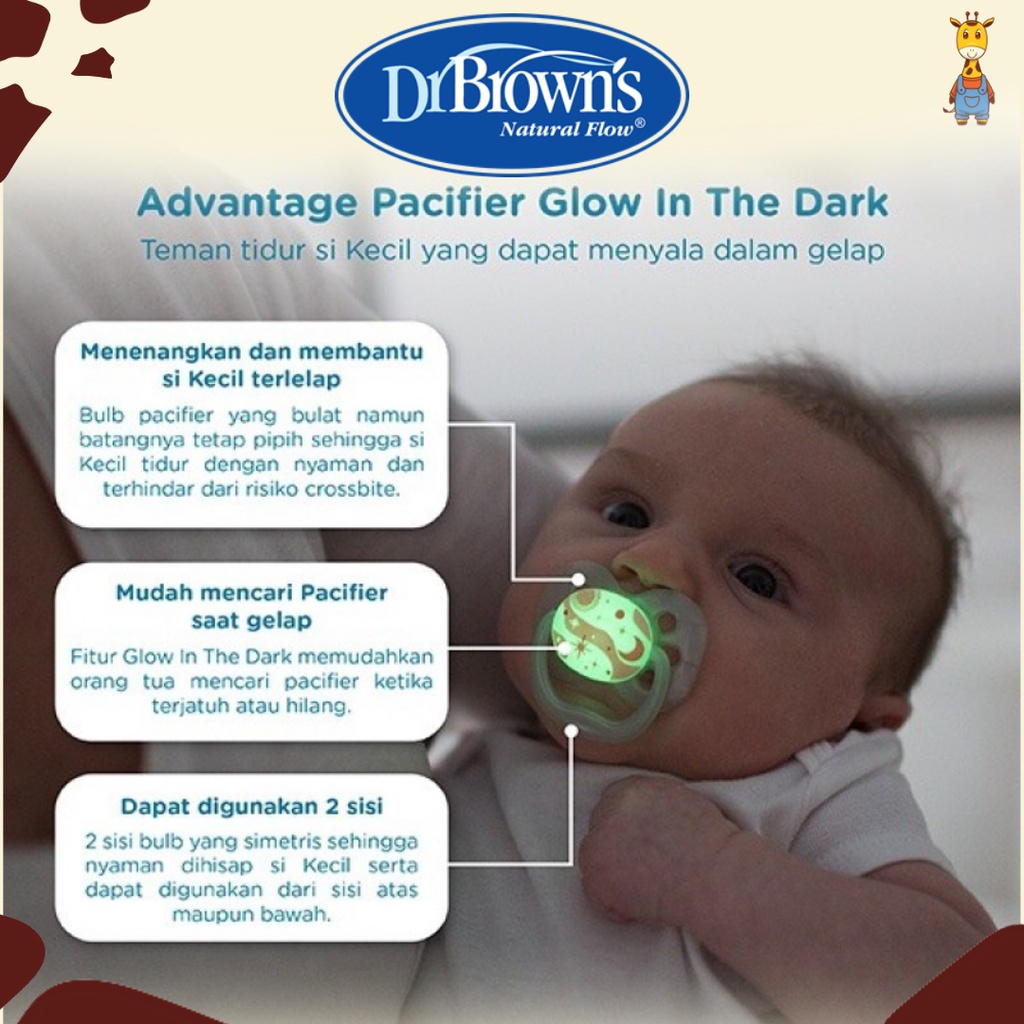 Dr.Brown's Advantage Pacifier Stage 2, Glow in the Dark-Assorted 2 Pcs