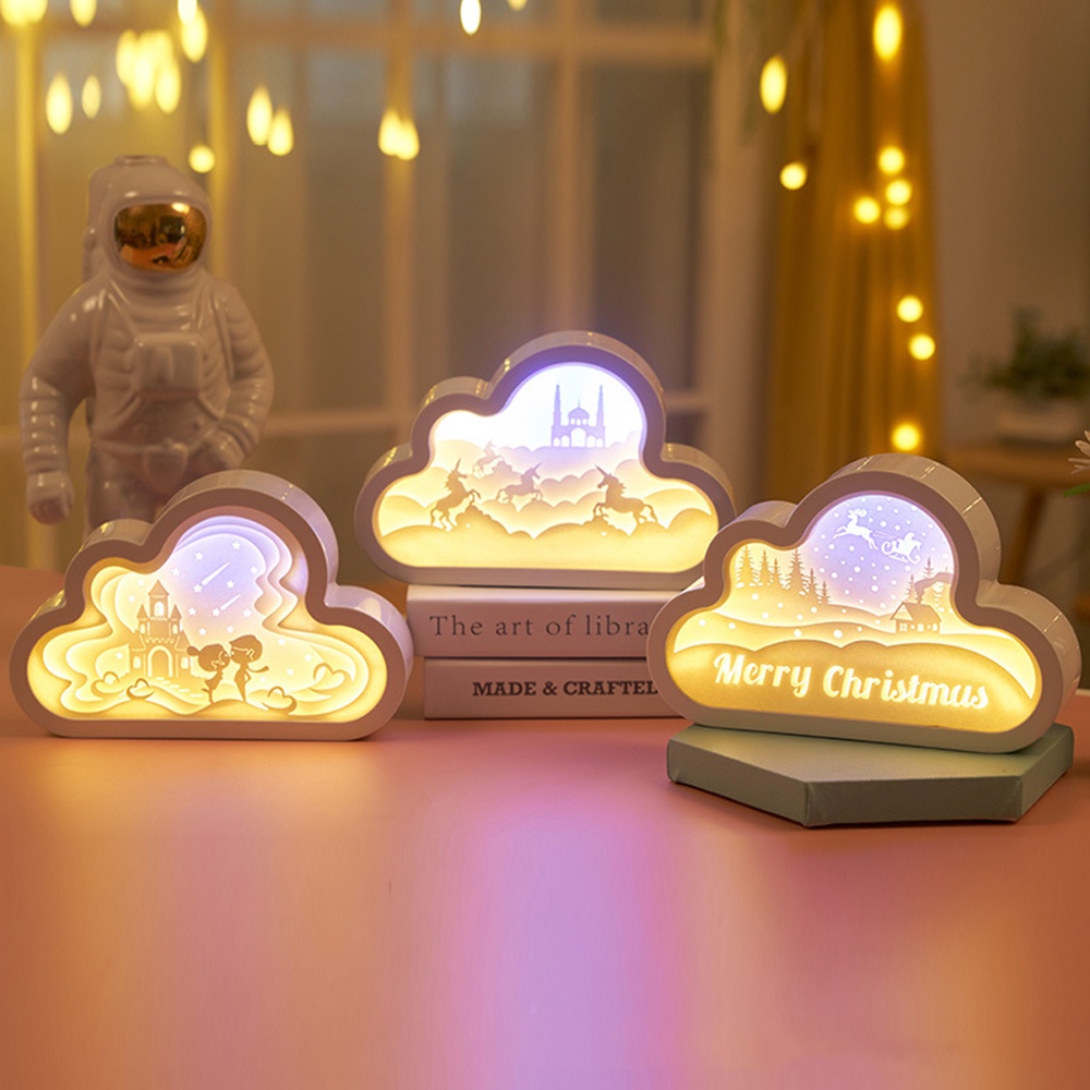 Ins Awan Tulip Cermin Lampu Malam 3D Cahaya Bayangan Kertas Diukir Cahaya 20 * 13 cm Suasana Rumah Lampu Samping Tempat Tidur Kreatif Dekorasi Desktop Indah Pacar Hadiah Ulang Tahun