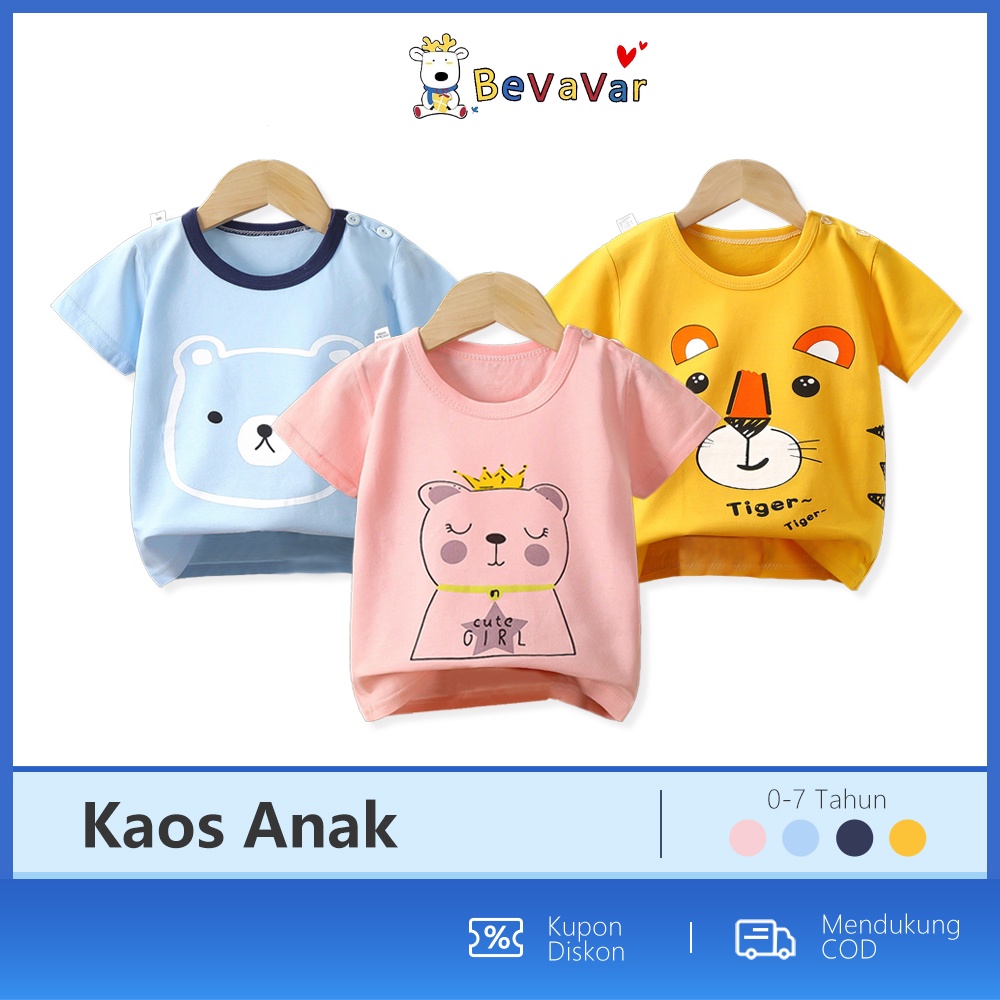 BEVAVAR 1-8Tahun Kaos Anak Laki Laki Perempuan Lembut/Baju Anak Lengan Pedek