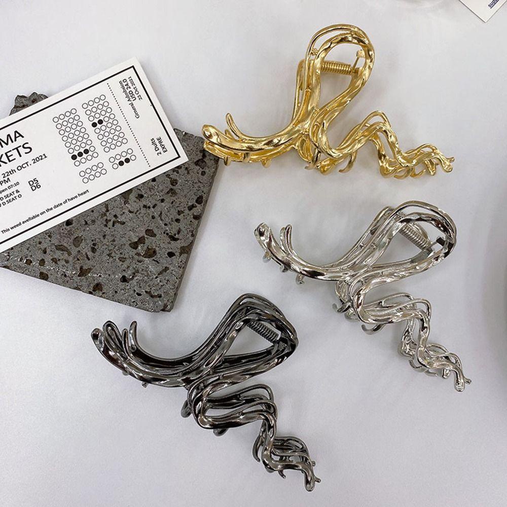 Agustina Cakar Rambut Logam Kepribadian Tidak Biasa Sederhana Untuk Gadis Hiu Klip Hiasan Kepala Besar Untuk Wanita Garis Ulir Women Hair Clips