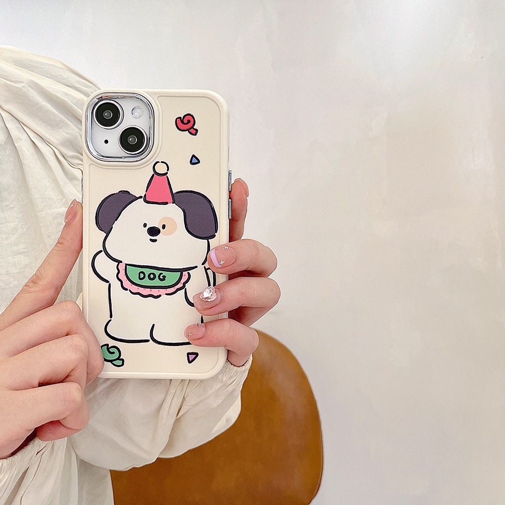 Metal Len Matte IPhone Case Kompatibel Untuk Iphone11Topi Kartun Kelinci Beruang Coklat14 Pro Max Casing Ip13 Pro Max Iphone12 Case Lembut TPU Belakang Ponsel Cover