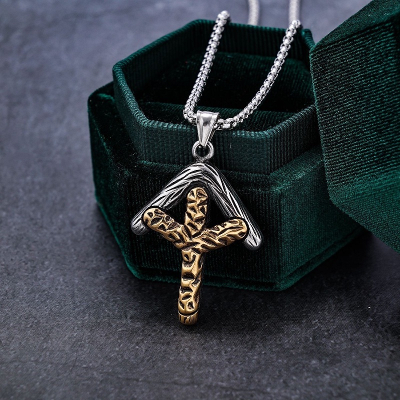 Z H Perhiasan Vintage Nordic Viking Rune Sanya Panah Liontin Fashion Pria Anti Karat Kalung Hip Hop Pesta Baja Titanium Perhiasan Aksesoris Grosir