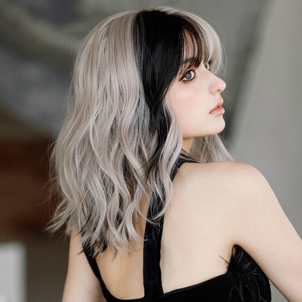 Lily Wig Wanita Masquerade Fashion Poni Parsial Suhu Tinggi Garis Penuh Wig Rambut Keriting Pendek