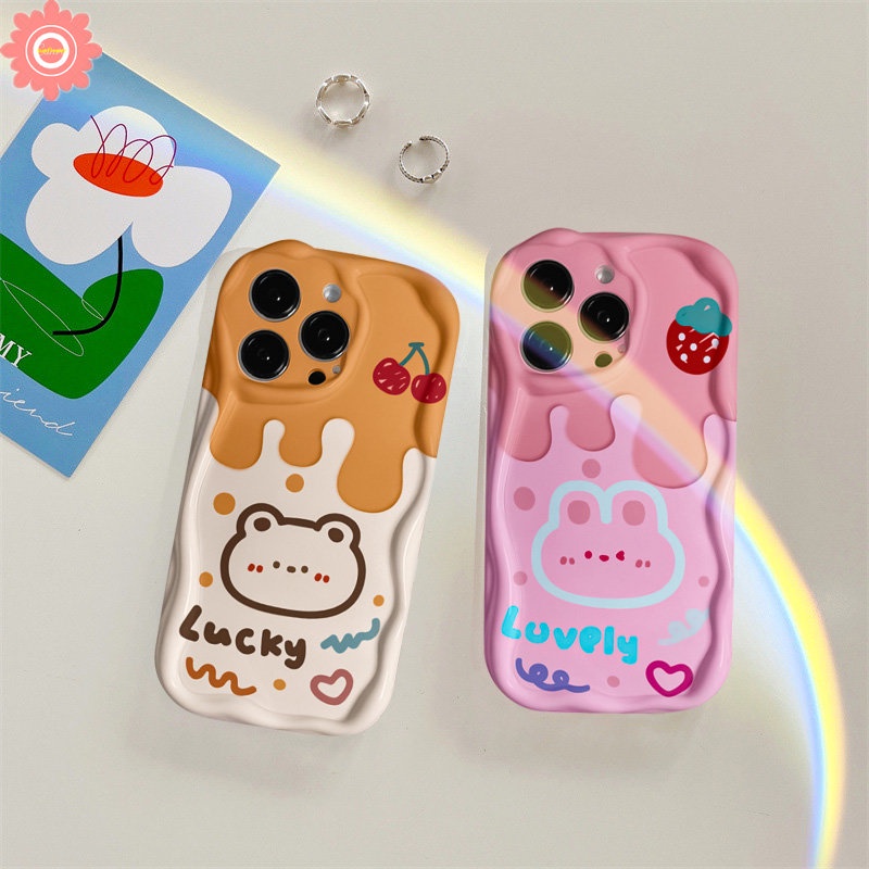 REDMI Kartun Lucu Cherry Ice Cream Bear Rabbit Case Untuk Redmi10 9T 9C 10C 9A 9a1 10A A2 9C NFC POCO M3 Note12 11 10 11s 10s 10 Pro Max Plus Lembut 3D Bergelombang Pinggiran Melengkung Pasangan Cover