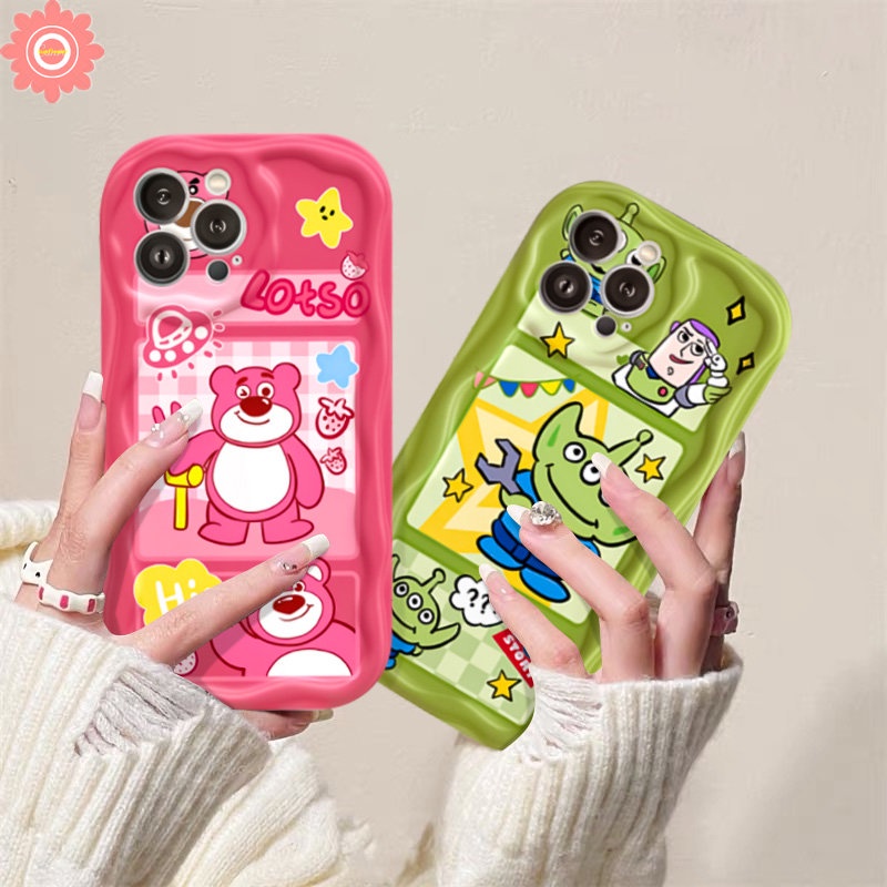 Casing Manyo Beruang Strawberry Untuk Redmi Note12 11 10 10s 8 9 11s 10Pro Max Plus POCO M3 Redmi 10A 10C 10 A2 9 9A 9T A1 9C NFC Kartun Toy Story Alien 3D Wavy Curved Edge Lovely Case