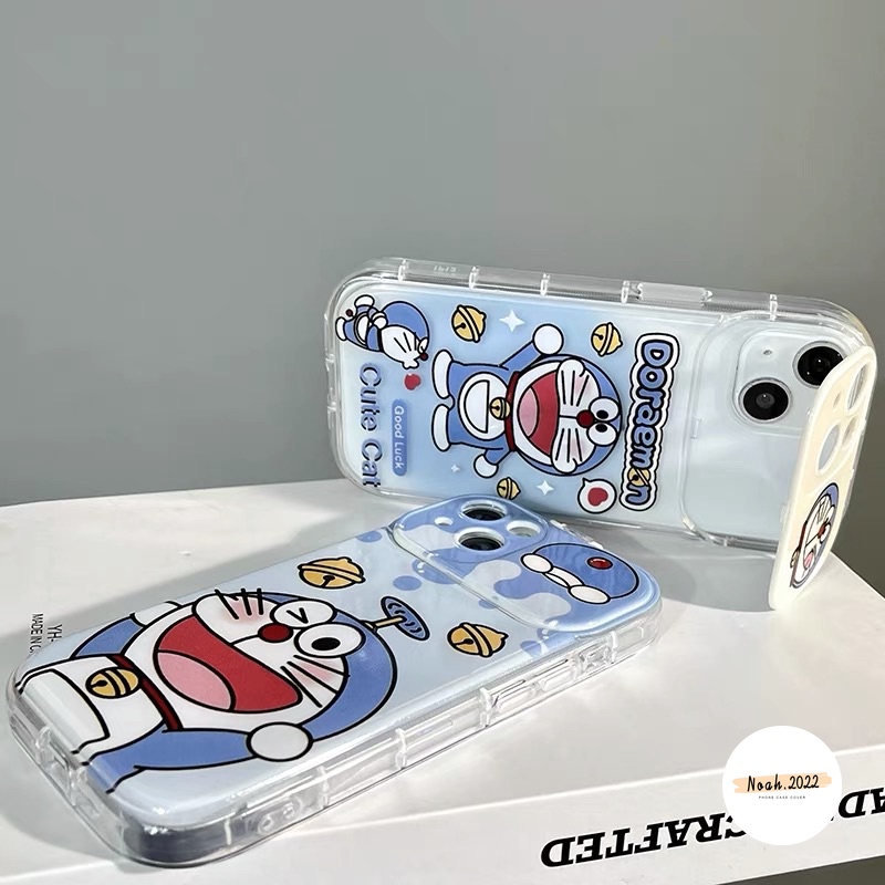 Casing Kompatibel Untuk IPhone 7Plus 8Plus 11 14 12 13 Pro MAX XR X XS MAX 78 Plus SE 2020 Kartun Doraemon Kucing Lucu Kreatif Flip Make Up Cermin Lembut TPU Shockproof Case