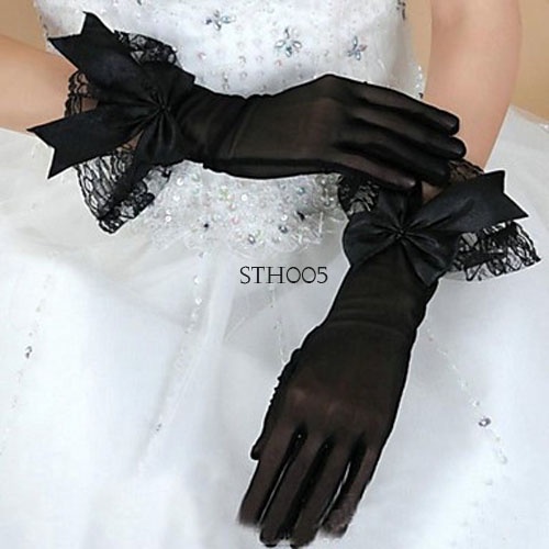 [STOK TERBATAS] AKSESORIS BRIDAL GLOVES HITAM PESTA WEDDING PENDEK STH005