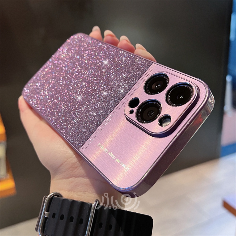 Casing Ponsel Bling Glitter Mewah Untuk Iphone11 12 Pro Max13 14 Pro Max Casing iPhone Metal Perlindungan Lensa Shockproof Cover