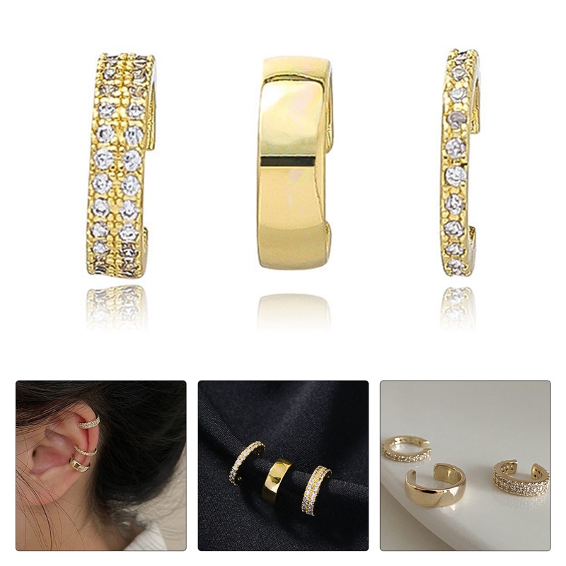 3pcs/set Zirkon Halus Lucu Klip Anting Perempuan Gesper Telinga Manset Tanpa Tindik Palsu Tulang Rawan Telinga Untuk Wanita Fashion Perhiasan