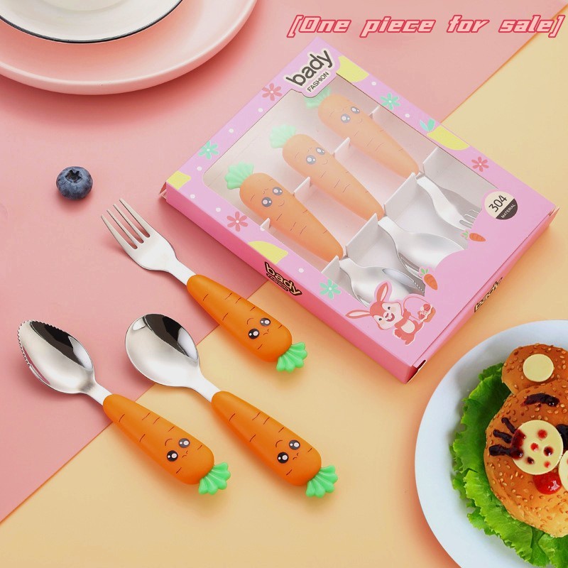 Gadget Alat Makan Bayi Lucu/Wortel Stainless Steel Sendok Garpu Lumpur Scraper Peralatan Makan/Perlengkapan Peralatan Makan Yang Berguna Dapur/Kartun Wortel Warna-Warni Sendok Sup Dengan Gagang Panjang