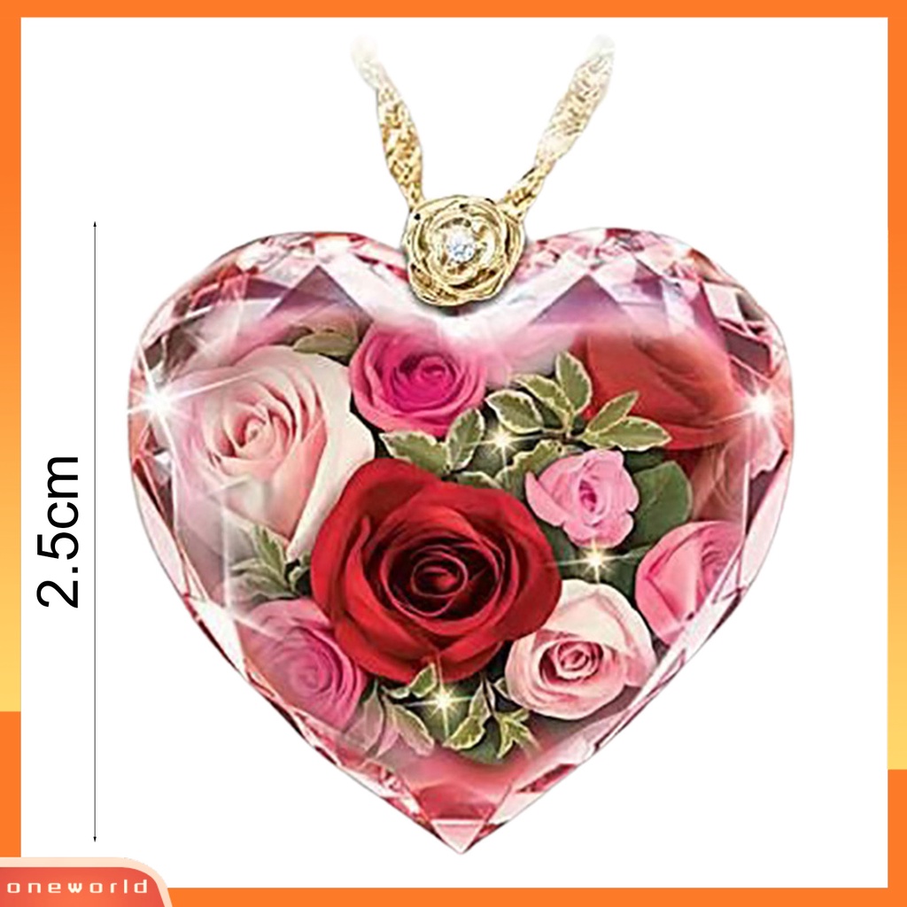 [ONE] Kalung Bentuk Hati Bahan Kaca Multi Warna Motif Bunga Charm Necklace Untuk Hadiah
