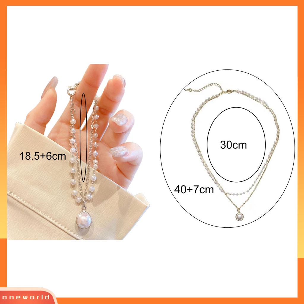 [ONE] Kalung Lingkaran Double-layered All-match Elegan Nyaman Electroplating Faux Pearls Women Bracelet Untuk Pacaran