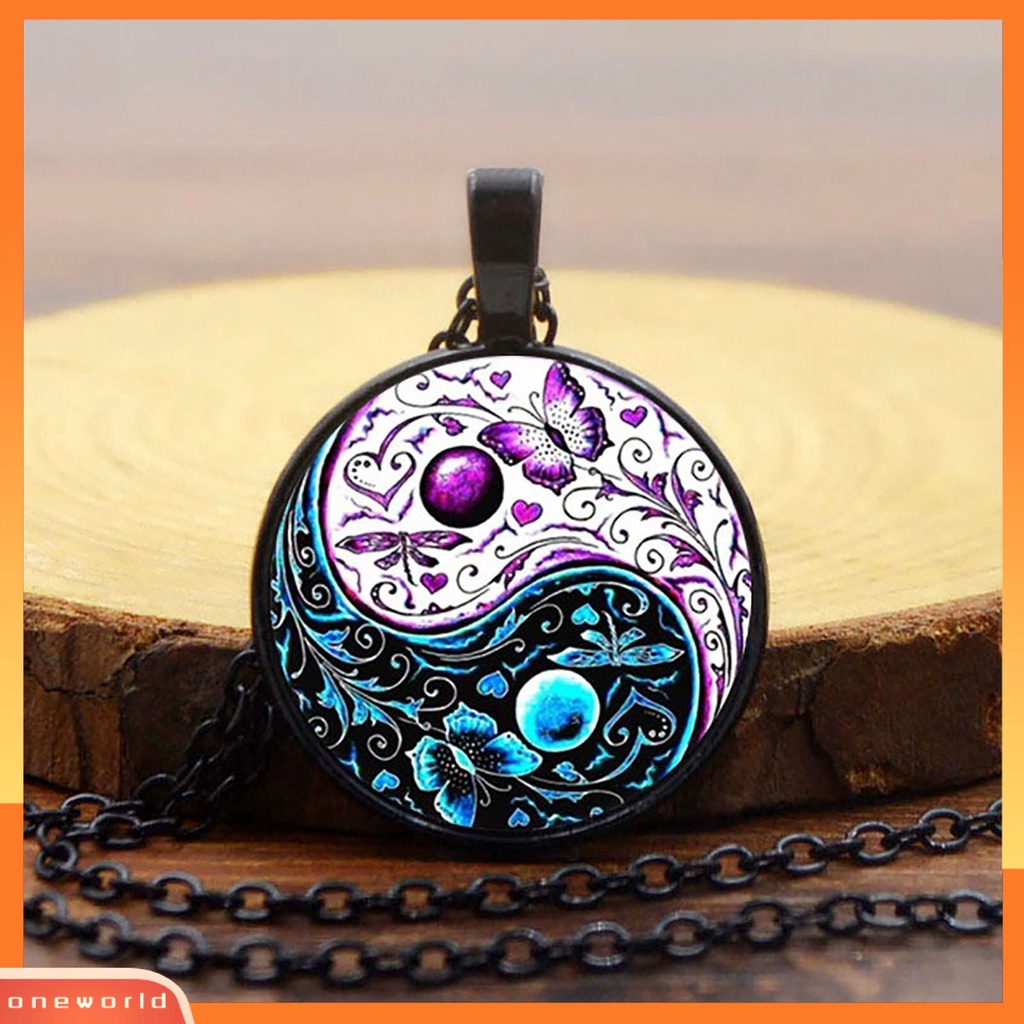 [ONE] Tai Chi Liontin Unisex Kalung Gaya China Fashion Jewelry Kalung Sweater Motif Kupu-Kupu Dua Warna Untuk Halloween