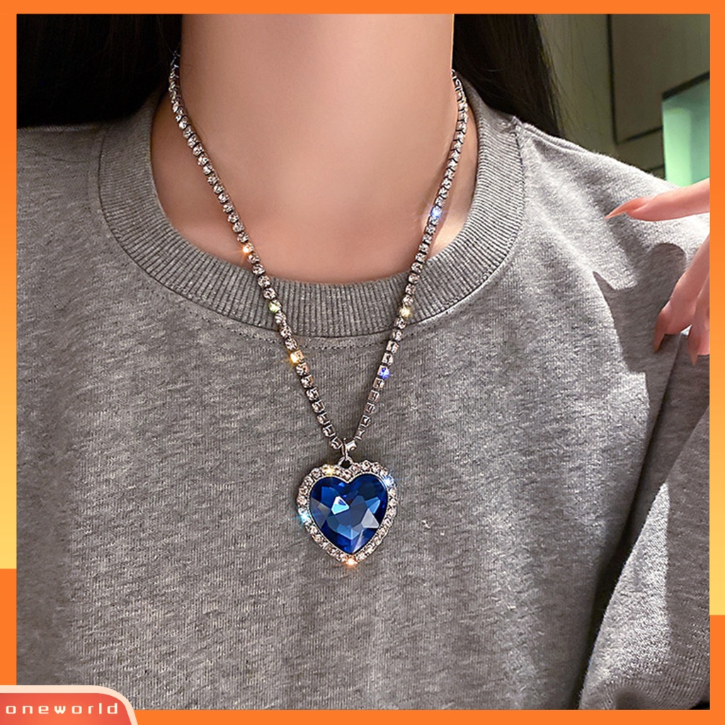 [ONE] Lady Kalung Indah Besar Rhinstone Shiny Ocean Heart Tahan Lama Lady Pesta Liontin Leher Perhiasan