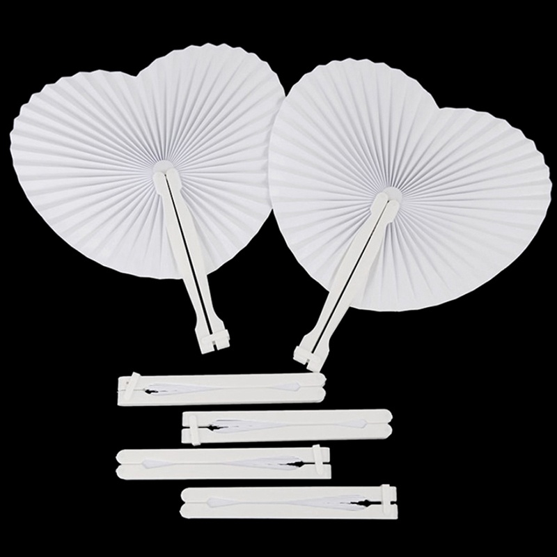 [jewelrybase] 3pcs Putih Kipas Genggam Lipat Kertas Jantung Akordeon Fan Dengan Handle Plastik Butik