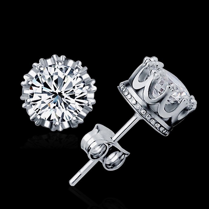 Mornin Wanita Sliver Disepuh Fashion Perhiasan 8MM Bulat Cubic Zirconia Perak Stud Earring id