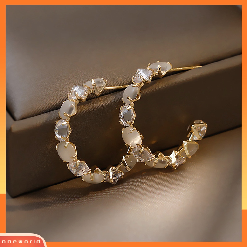 [ONE] 1pasang Anting Wanita Korea Fashion Cubic Zirconia Hoop Earrings Desain Geometri Unik Untuk Wanita Aksesoris Pesta