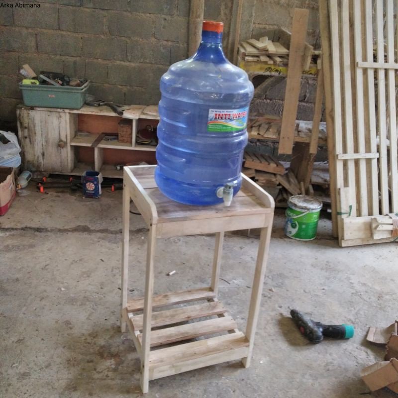 MEJA GALON AIR 2 SUSUN RAK DISPENSER SERBAGUNA DAPUR KAYU