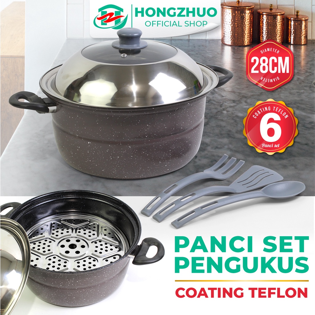 Hongzhuo set panci pengukus 6 pcs stainless Anti Lengket Coating Teflon