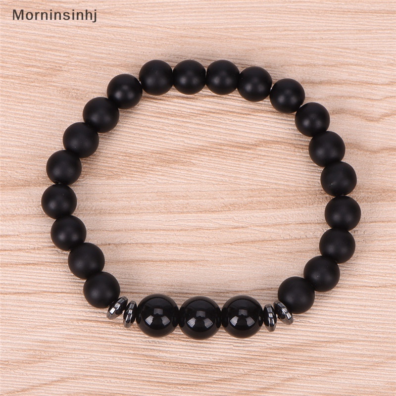 Mornin Fashion Mens Black Tourmaline Matte Agate Stone Protection Yoga Manik-Manik Stretch Gelang id