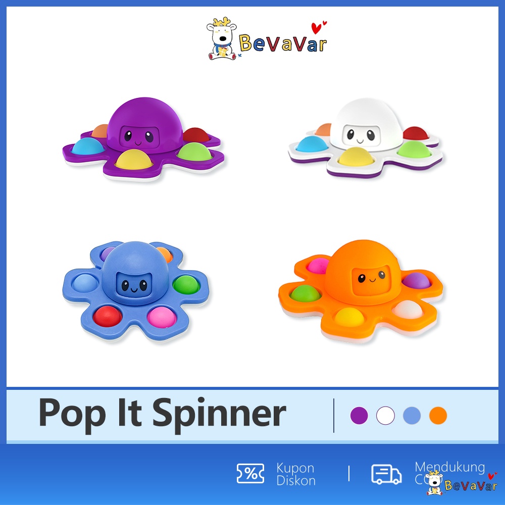 BEVAVAR Mainan Berputar Gyro gurita kecil Silikon /Pop It Gurita Mainan pendidikan bayi Penuh warna
