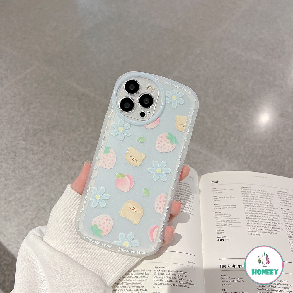 IPHONE Casing Ponsel Motif Bunga Beruang Lucu Kompatibel Untuk Iphone14 13 12 11 Pro Max XR Xs8 7 Plus Biru Transparan Lembut TPU Pelindung Penutup Belakang