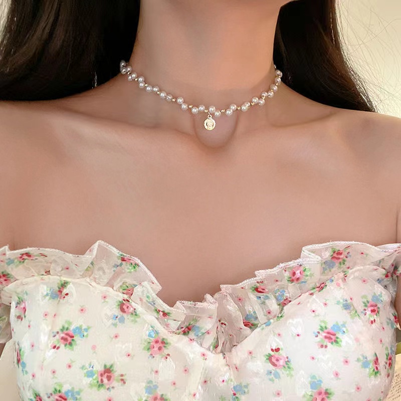 Kalung Pasangan Kupu-Kupu Hati Elegan Mutiara Rantai Choker Liontin Necklace Untuk Wanita Fashion Perhiasan Aksesoris