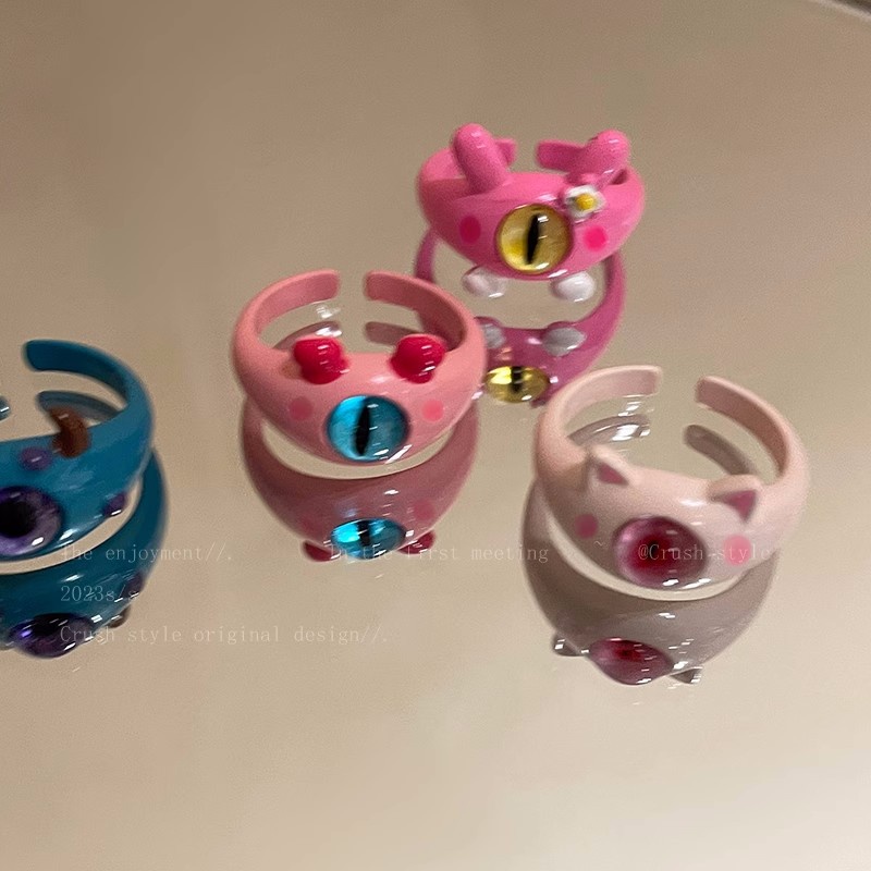 Lucu Hijau Monster Cincin Untuk Wanita Fashion Manis Dua Warna Mata Kucing Terbuka Pasangan Cincin Pesta Graduate Jari Aksesoris2023 Baru Perhiasan