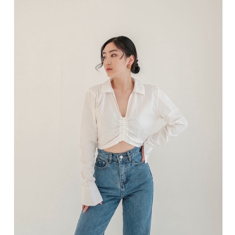 BEFAST - ZRX OOTD WANITA BLOUSE SONYA / AVA TOP BLOUSE TWISTCONE / Blouse Crop V-Neck Wanita Model Terbaru / Fashion Ala Wanita Korean Style / Outfit Wanita Remaja ABG Trendy / Blouse Lengan Panjang Crop / Pakaian Kekinia Wanita Formal