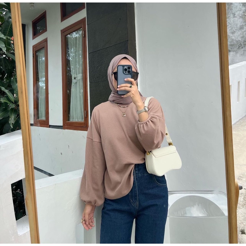 BEFAST - ZFS OOTD WANITA BLOUSE ZAR / FRISTI WAFFLE BLOUSE / Atasan lengan Panjang Wanita / Fashion kekinian remaja ABG Trendy / Blouse Polos Formal / Pakaian Kekinian Remaja ABG Trendy / Outfit Daily Wanita Kerja